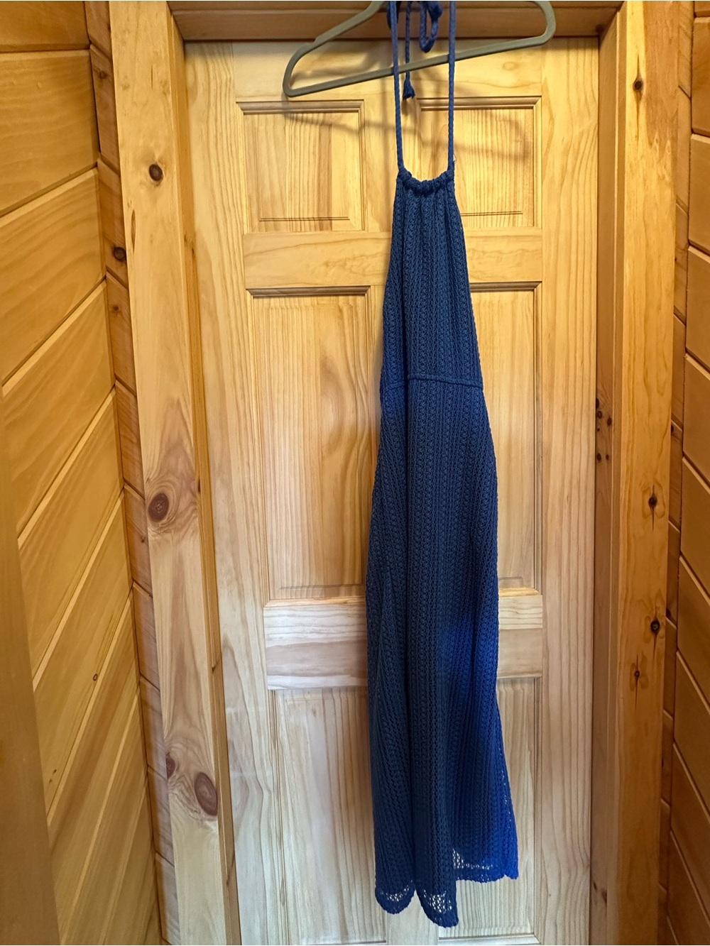 Lulu's Navy Blue Backless Crochet Maxi Dress